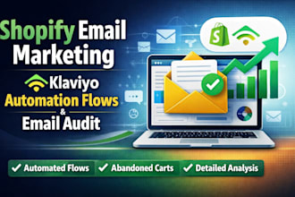 set up shopify email marketing, klaviyo automation flows and email audit