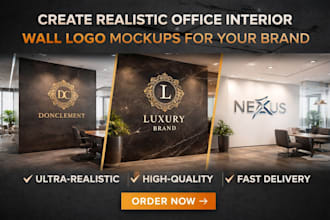 create realistic office interior wall logo mockups for your brand
