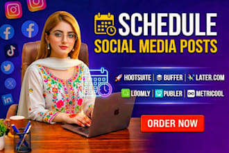 schedule your posts on social media via buffer, loomly, hootsuite, publer etc