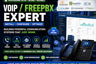install and configure asterisk, freepbx, fusionpbx, 3cx, vitalpbx