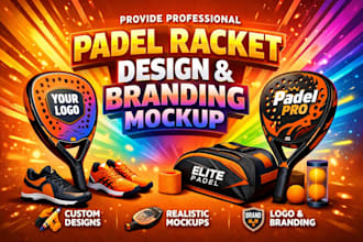 provide professional padel racket design and branding mockup