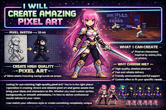 create high quality 8bit 16bit pixel art character animations sprite sheets