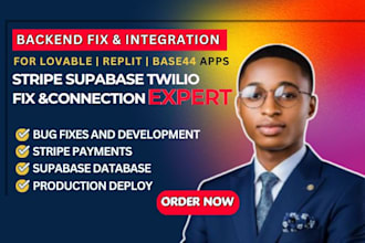 fix lovable replit base44 bugs connect stripe supabase twilio api backend debug