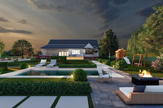 design landscape, backyard, terrace, pool, patio