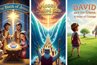 illustrate 3d christian storybook illustration, bible themed book illustration