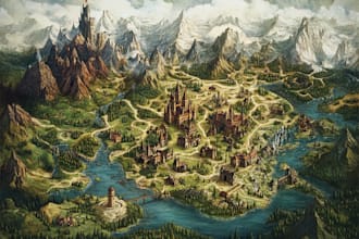 illustrate a gorgeous game fantasy dnd map