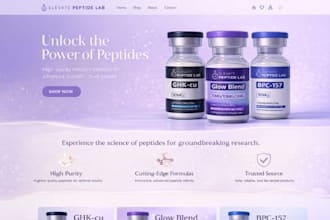 research peptide website design peptide store peptide vial label shopify peptide