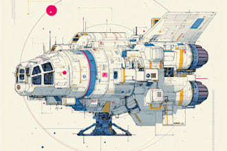 create a spaceship illustration and science fiction art