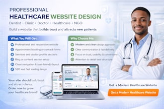 build dentist website, clinic website, doctor, healthcare and ngo website design