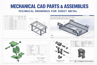 do 3d mechanical assemblies parts technical drawing for sheet metal fabrication