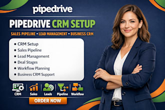setup pipedrive CRM and sales pipeline, lead management, deals for your business