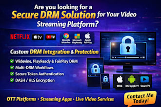 create drm script for netflix, google widevine, apple tv, youtube tv, playready