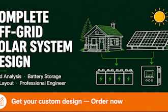 complete off grid solar system design, load analysis, battery storage, pv layout