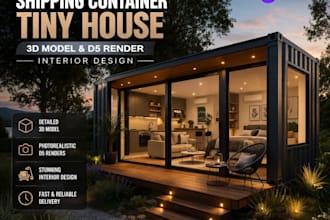 model and render shipping container tiny house with d5 render interior design