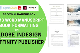 do ms word document formatting  pdf ebook design in indesign, affinity publisher