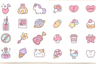 custom cute kawaii character sticker, mascot logo, amoted, emoticons, doodle art