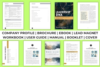 design company profile brochure, workbook manual, lead magnet, business booklet