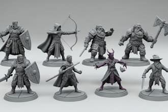 design tabletop miniatures for dnd, rpg characters, 3d print stl files