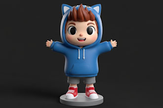 create custom 3d chibi cartoon character, cute miniature for 3d printing stl