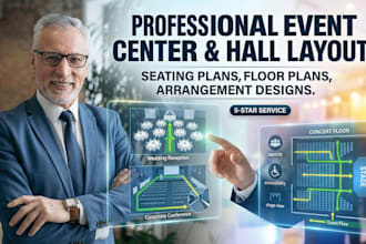 event center or hall layout, seating plan, floor plan, seating arrangement plan