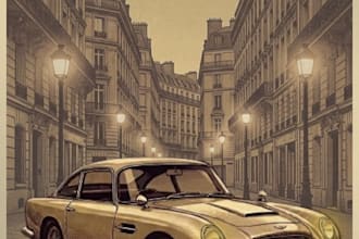 design retro automotive car posters in a cinematic style