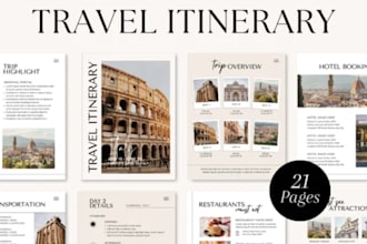 design travel journals, planners, itinerary guides, and adventures workbooks