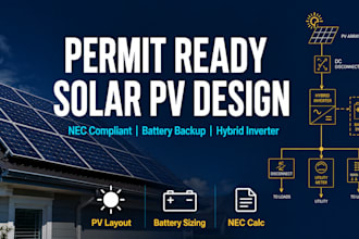 design rooftop solar pv with battery backup, sld, nec compliant