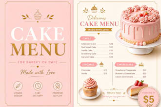 design a modern cake menu for bakery or cafe