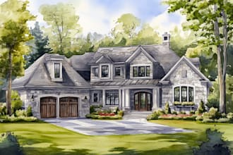 handmade watercolor painting of house
