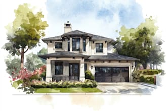 do handmade watercolor painting of house,