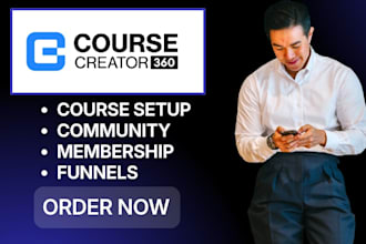 build course creator 360, funnels, landing page, website and automations