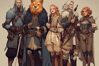 do group party character art, dnd party