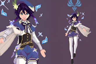 do 2d pixel art, sprite sheet, pixel character, pixel animation, game assets