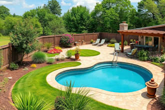 design landscape, backyard, front yard, garden, patio, pool