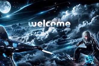 create epic anime gaming banner for twitch, youtube profile