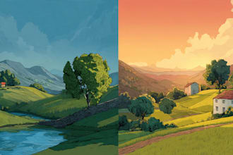 redraw landscape to cartoon vector