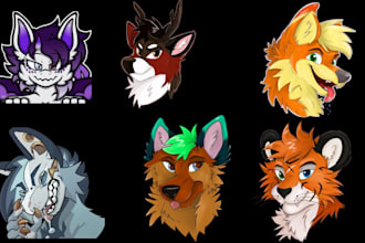 draw fury ych, furry art, fursona headshot, furry badge, stickers or emote pack