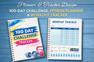 design printable and digital planner, workout tracker, 100day challenge tracker