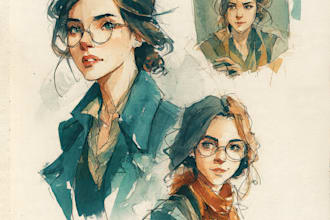 draw watercolor character design and portraits