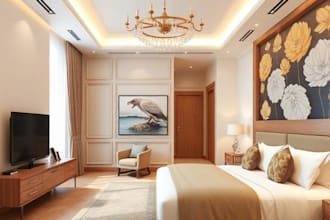 do visualization and interior design of hotel room