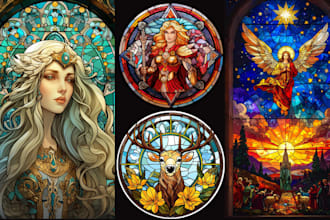 design classic stained glass art mosaic logo character illustration art no ai