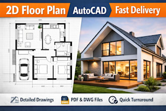 design professional 2d floor plan and autocad drawings for your house