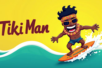 do unique tiki man surfing mascot logo design 1 day