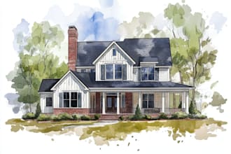 house in watercolor painting style