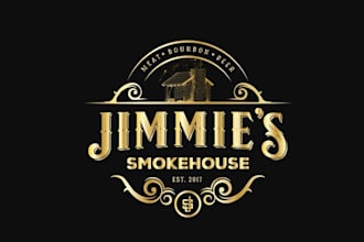 design traditional smokehouse whimsical logo