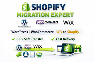 migrate wordpress to shopify store, woocommerce, wix to shopify store migration