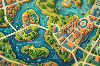 create detailed 2d map, vector map sketch illustration