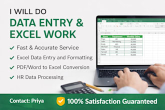 do accurate data entry, excel work and HR support