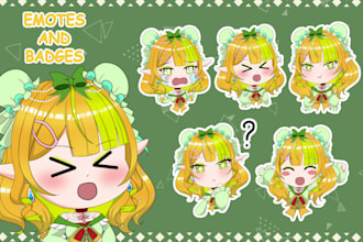create chibi style twitch emotes and badges for streamers and vtubers