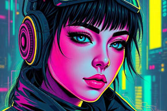 draw digital portrait in style cyberpunk